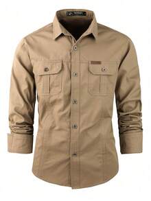 Men's Casual Cotton Cargo Shirt, Long-Sleeved Shirts For Camping And Hunting, Military Combat Shirt, Shirts For Hiking, Fishing, Hunting Clothes - 卡其色 - 查看 1