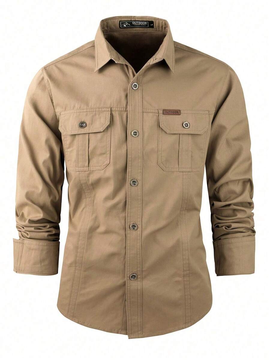 Men's Casual Cotton Cargo Shirt, Long-Sleeved Shirts For Camping And Hunting, Military Combat Shirt, Shirts For Hiking, Fishing, Hunting Clothes - 卡其色 - 查看 1