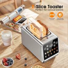 Touch Screen Toaster 2 Slice, Stainless Steel Smart Digital Toasters With Memory Function, 5 Bread Types & 6 Shade Settings, 1.5" Toasters 2 Slice Wide Slot, 900W. - Xem 6