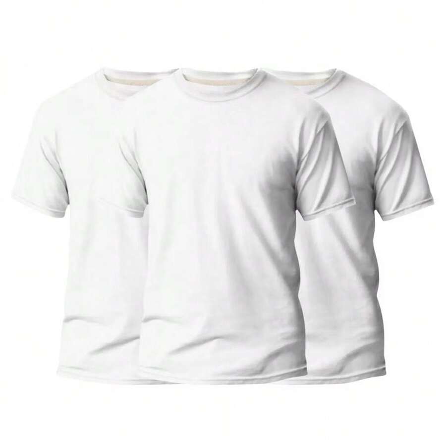 KIT 3 Basic Plain Men's T-Shirts 100% Cotton 30.1 - White + White + White - View 1