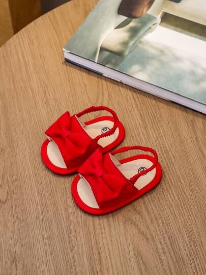 Sandalias para bebé con decoración de moño, zapatos antideslizantes para caminar para bebés de 0 a 15 meses