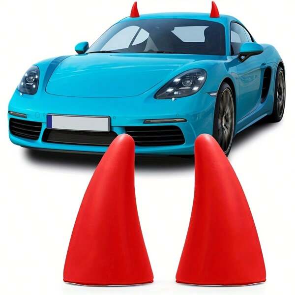 2pcs Devil Horn Horns Car Roof Decorations, 3D Three-Dimensional Car Personalized Scratch Shield Anti-Collision Stickers, Suitable For All Cars