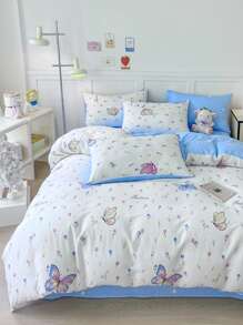 3pcs Duvet Cover Set (1 Quilt Cover And 2 Pillowcases, No Filling), Soft, Breathable And Comfortable Fabric, Butterfly Flower Print Pattern Style, Suitable For Bedroom Guest Room, Suitable For Double Bed, Queen Bed, King Bed, Multiple Sizes Available, Four Seasons Duvet Cover Bedding Set