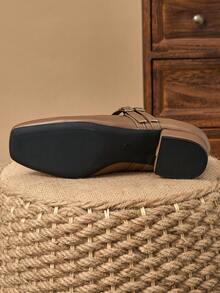 MonaNise 女士 3 厘米布面高跟经典玛丽珍平底鞋，黑色、藏青色、咖啡色、酒红色，适合所有季节的百搭休闲鞋 - 卡其色 - 查看 7