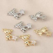 5 Pieces DIY Star Zirconia Pendants, Copper Plated With 18K Available In Gold And Silver Options, Cute Bear Accessory For Making Earrings, Necklaces, Bracelets, Anklets, Can Be Worn Daily Or Given As A Gift To Friends.