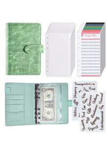 1pc A6 Binder With 10pcs Zippered Envelope - Colorful Cash Organizer, Budget Loose Leaf Cash Envelopes With Rose Gold Pre-Printed Label Stickers, Crocodile Textured Cover With Multiple Pockets For Travel, School, Office, Home, Portable Use - Pink - View 4