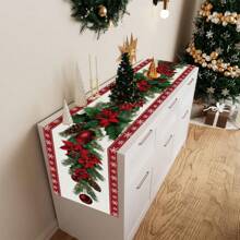 1 Stück Tischfahne mit Mustern von Weihnachtsbaum, Weihnachtsglocke und anderen Weihnachtselementen, hergestellt aus 72 Zoll gestrickter Polyesterfaser, verwendet für Tische bei Feiern, Heim- und Küchendekorationen sowie als Geschenk