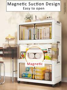 1pc 40cm/60cm Foldable Plastic Storage Box Organizer, 1-5 Layers Stackable Storage Container With Lid And Casters, Suitable For Bedroom, Living Room, Kitchen, Study, Office, Folding Storage Bin