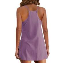 Womens Tennis Dress Workout Mini Dress With Shorts Sleeveless Spaghetti Straps Golf Athletic Dresses Mini Romper Dress Casual Workout Outfits - 紫色 - 查看 4