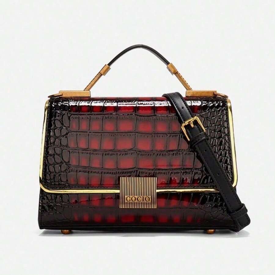 Pattern Portable Leather Bag Large-Capacity Handbag With Shoulder Strap - Red - View 1