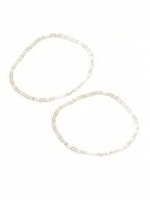 2pcs Bohemian Beach Resort Style Minimalist Fashion Casual White Bead & Faux Pearl Layered Anklet For Women