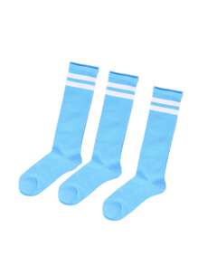 3 pares de calcetines de fútbol deportivos para niños, calcetines de fútbol de rayas de unicolor por encima de la rodilla para niños, calcetines altos adecuados para actividades al aire libre para niños y niñas de 3 a 9 años