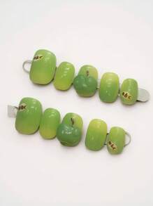 10 Pieces Handmade Press On Nails,Fake Nails,Summer Nails,Beauty Nail Art,Green Handmade Press-On Nails,3D Apple,Short Nails Fake,Suitable For Women And Girls For Daily Or Holiday Wear, High-End Quality.