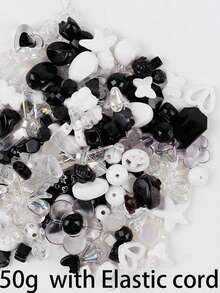 50克各式亚克力珠子，可用于制作手链，配有绳子、花朵、星星、心形、蝴蝶、糖果、小熊软糖等美观可爱的珠子，可用于制作珠宝、钥匙扣、项链、手机挂件、DIY工艺品、毕业礼物、母亲节礼物