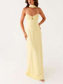 Women Y2k Maxi Dress With Scarf Sets Spaghetti Strap V Neck Tie Back Cutout Bodycon Long Dress Sleeveless Backless Elegant Going Out Cami Dresses Beach Cocktail Party Sundress - 黃色 - 查看 3