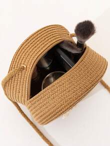 2pcs/1pc Women Khaki Wavy Sunflower Beach Sun Hat & Straw Crossbody Bag & Coin Purse Set, Suitable For Daily, Vacation, Travel - Multicolor - View 7