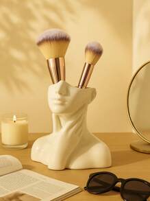 Porte-pinceaux de maquillage pour le visage blanc - Organisateurs de vanité sculptural pour pinceaux et stylos, décoration minimaliste pour la maison, accessoires de bureau et cadeaux pour la décoration d'automne, la remise des diplômes, l'anniversaire, la chambre d'étudiant et la salle de bain pour la rentrée scolaire
