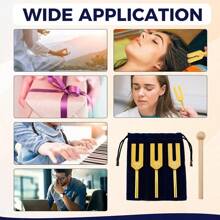 Angel Tuning Fork Set - 4096 Hz, 4160 Hz, 4225 Hz, For Sound, Musical Instruments, With Wooden Mallet And Soft Storage Bag (Gold/Silver)