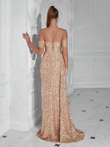 ADYCE Vestido largo de cóctel, fiesta, bienvenida, baile de graduación, cena elegante con abertura alta, plisado, lentejuelas, cinta fluida, elegante y formal para invitada de boda