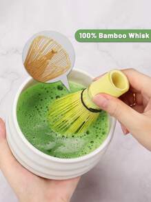 Set di 5 pezzi per preparare il Matcha - Ciotola per Matcha e frusta in bambù, colino per tè, cucchiaino, setaccio, supporto per frusta, kit di partenza perfetto per la cerimonia del tè Matcha (Verde) Back to School