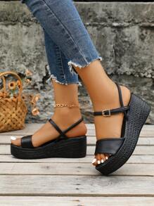 Women's Wedge Heel Thick Sole Bohemian Buckle Casual Holiday Beach Fashion Sandals, Summer