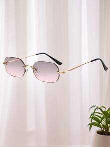 1 Cặp kính thời trang nữ gọng lục giác nhỏ không viền, tròng kính đổi màu, phù hợp cho dạo phố, du lịch, bãi biển, đi làm, phong cách du lịch cổ điển. - màu gradient - Xem 2