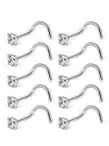 10/12/15 piezas Anillos para la nariz de acero inoxidable Tornillos Joyería de perforación 2mm Unisex Baja alergia Accesorios de perforación de la nariz, Adecuado para trabajo, escuela, citas, fiestas, uso diario - Plateado - Ver 2