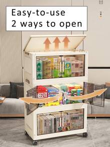 1pc 40cm/60cm Foldable Plastic Storage Box Organizer, 1-5 Layers Stackable Storage Container With Lid And Casters, Suitable For Bedroom, Living Room, Kitchen, Study, Office, Folding Storage Bin