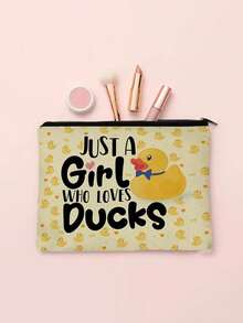 1 Peça Bolsa de Maquiagem Fofa de Pato, "Apenas Uma Garota Que Ama Patos" Bolsa de Maquiagem com Padrão de Pato Amarelo & Branco, Bolsa Portátil de Armazenamento de Artigos de Toalete para Viagem, Organizador de Cosméticos, Presente Criativo para Mulheres - Multicolorido - Visão 2
