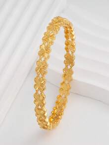 Adjustable 24K Gold Plated Fashion Bangle Bracelet For Women, Middle Eastern & African Style Jewelry - Yellow Gold - View 3