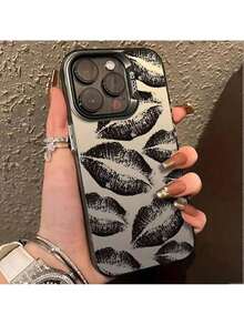2025 New Luxury High Quality Black Lips Phone Case For Iphone 16 Pro Max 15 Pro 14  Plus 13 12 11  X/Xs XSMAX 7 8 Plus Smartphone Accessories Shockproof Anti-Slip PHONE Protective Cover Iphone 14 Pro Max Corner Air Ultra Cross Pattern - màu đen - Xem 2