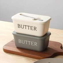 1pc, High-Grade Large Butter Dish, With Knife, Durable And Easy To Clean, Cabinet Butter Preservation Box, Suitable For Home Use, Durable Plastic, Kitchen Supplies, Holiday Theme