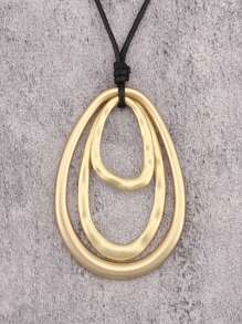 1 Stück modischer, eleganter ovaler, wassertropfenförmiger, übertriebener Metallkette, unisex multi-schleifiges asymmetrisches geometrisches Design, personalisierte Kette mit schwarzem Wachsseil und langer Kette, Geschenk für Freundin, Mutter oder Geliebte