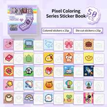 Pixel-Colored Sticker Game Book, Cute Mini Bean Book, Creative Children's No-Cut Handmade Sticker Book School Supplies,Back To School