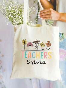 Custom Made Teacher Appreciation Gift Women Tote Bag, Custom Your Name Paper Prints Personalized Tote Bag, Handbag, Shopping Bag, Bento Bag Letter Portable, Multifunction, Versatile, Large Capacity For School, For Business/Commute/Work/Office, Portable, Multifunction, Versatile, Large Capacity, Lightweight, Functional, Practical, All-Purpose, Vacay Vibes/Vacation, For Outdoors/Outings/Climbing, For Business/Commute/Work/Office, Beach Bag, Thank You Teacher Gifts - Multicolor - View 16