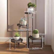 Metal Plant Stand, Foldable Multi-Tiered Flower Shelf With Removable Trays, Display Stand For Small Potted Plants Stairs For Corners, Porch, Garden, Balcony And Living Room - 黑色 - 查看 9