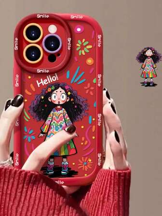 时尚手机壳，兼容 16、17、14 Pro Max、13、12、11、15 - 卷发女孩涂鸦设计，高品质TPU保护套，防摔