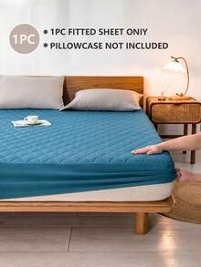 1pc Waterproof Quilted Fitted Sheet Protector Set, Fits Queen/King Size Bed, Soft, Dust-Proof, Removable & Machine Washable - Blue - View 3