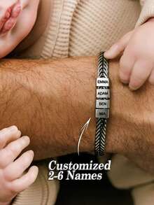 1pc Engraved Father Gift, Father's Day Gift,Fathers Dad Gift,Custom Bracelet For Dad With Youth Name, Personalize Daddy Bracelet, Family Jewelry, Family Name Bracelet, Husband Gift,Delicate Romance,Silver Stylish - Multicolor - View 1