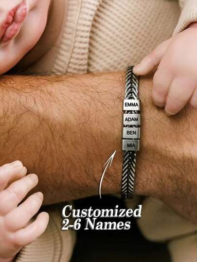 1 pieza Regalo grabado para el padre, Regalo del Día del Padre, Regalo para papá, Pulsera personalizada para papá con el nombre de los hijos, Pulsera personalizada para papá, Joyería familiar, Pulsera con nombre familiar, Regalo para el esposo, Romántico delicado, Estilo plateado
