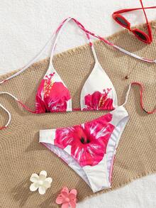 3pcs/Set Sexy Random Printed Beach Bikini, Summer Swimsuit For Vacation - White - View 2