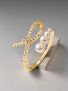 1 Piece 2025 Limited Edition Fashion Ring, Copper Micro Inlaid Cubic Zirconia, High Quality Craftsmanship, Suitable For Women's Banquets, Parties, Nightclubs, Business, Schools, Holidays, And Daily Wear - Gold - View 5