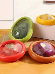 1 pieza/4 piezas Recipientes de almacenamiento de alimentos de plástico transparente para refrigerador con tapas para limón, aguacate, tomate, frutas y verduras, portátiles para el trabajo, con sellado hermético, reutilizables para congelador y refrigerador, suministros escolares