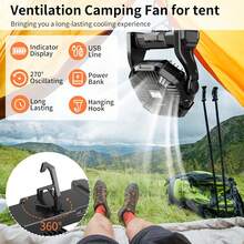 Portable Camping Tent Fan With LED Light & 10400mAh Rechargeable Battery – Quiet Outdoor Fan And Power Bank For Travel, Hiking, Home, Desk, And Sleeping,Travel Essentials Hand Held Fan,Portable Fans - màu đen - Xem 7