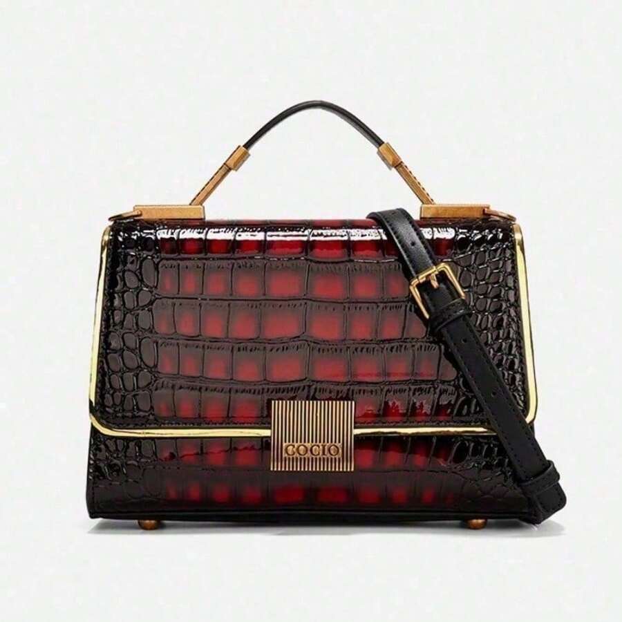 Pattern Portable Leather Bag Large-Capacity Handbag With Shoulder Strap - Red - View 1