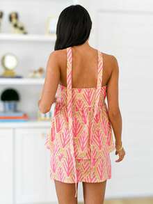 Women's 2 Piece Skirts Outfits Floral/Shell Print Strapless Tube Tops With Scarf Mini Skirts Clothes Set - Màu vàng - Xem 2