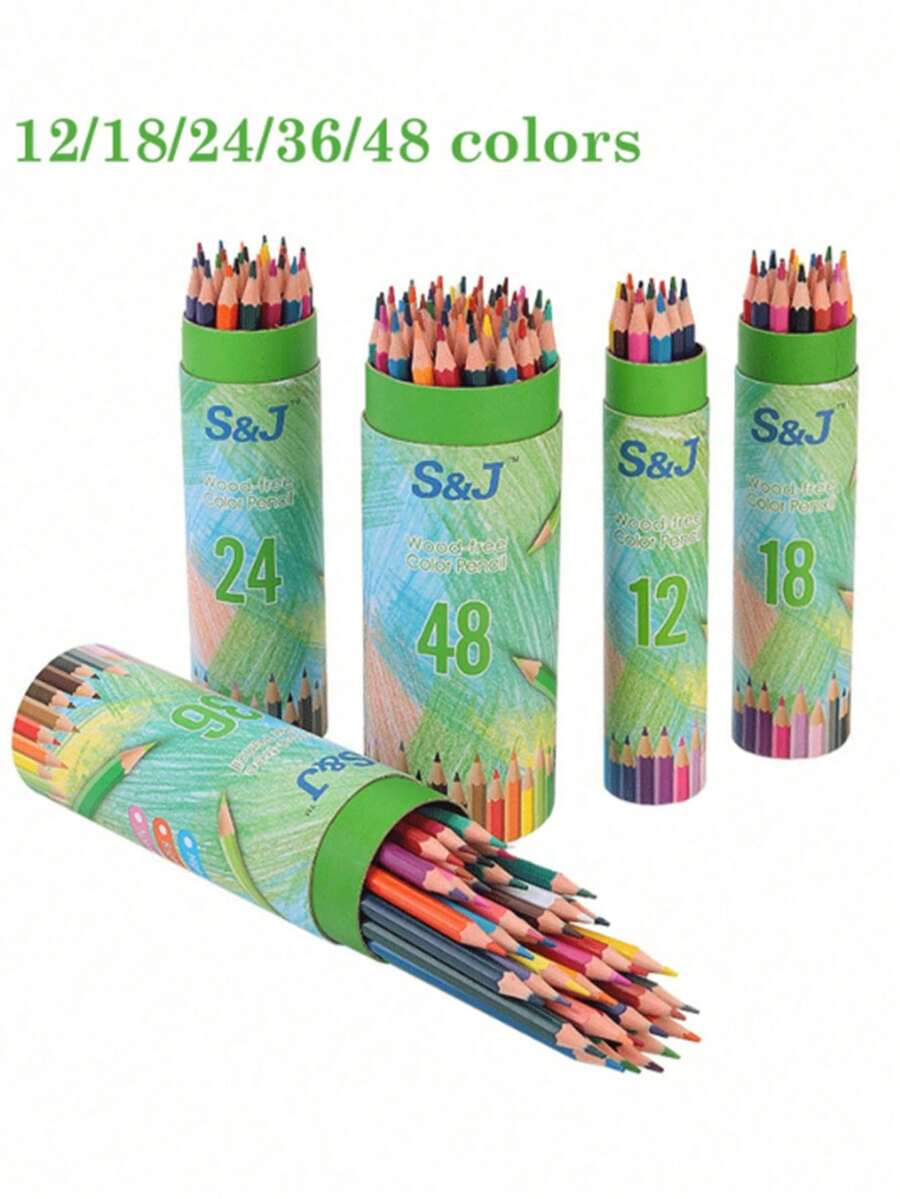 12/18/24/36/48 Color Pencil Set, Multicolor Drawing Pencils, PS Material B Hardness Pencils - View 1