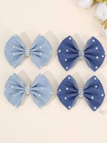 4 Stücke Cowboy Haarschleifen Clips mit Perlen Dekor, Mädchen Haarschleifen Mode Haarstyling Clips, Freizeitspangen, Haarschmuck für den Alltag