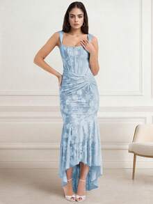 Women's Jacquard Spaghetti Strap Backless Mermaid Maxi Dress, Party Gown