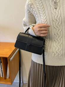 1 件女士纯色 PU 皮革手提包，时尚复古，百搭，适合派对、晚宴、休闲装